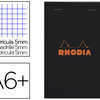 BLOC BUREAU RHODIA A6+ PAPIER VALIN SURFIN COUVERTURE ENDUITE ENVELOPPANTE 110X170MM 80F DATACHABLES 80G 5X5MM NOIR