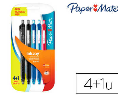 stylo-bille-paper-mate-inkjoy-300-r-tractable-couleurs-assorties-blister-4-unit-s-1-gratuite