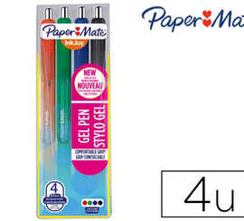 stylo-bille-paper-mate-inkjoy-gel-ratractable-acriture-moyenne-0-7mm-encre-douce-grip-coloris-assortis-pochette-4-unitas