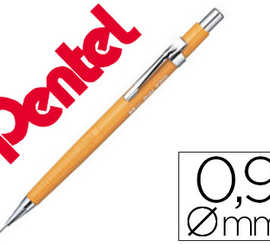 porte-mine-pentel-p200-0-9mm-e-mbout-et-agrafe-matalliques-canon-fixe-longueur-4-mm-gomme-rechargeable-corps-jaune