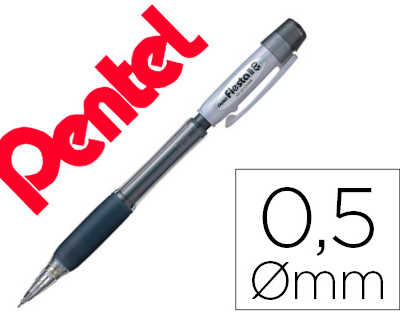 porte-mine-pentel-fiesta-grip-caoutchouc-confort-agrafe-et-gomme-rechargeable-mine-0-5mm-corps-coloris-noir