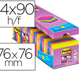 bloc-notes-post-it-super-stick-y-76x76mm-90f-repositionnables-adhasif-renforca-coloris-assortis-naon-barquette-24-blocs