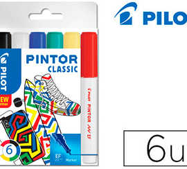 marqueur-pilot-pintor-set-regular-mix-pointe-extra-fine-coloris-noir-bleu-vert-jaune-blanc-rouge-pochette-6-unit-s