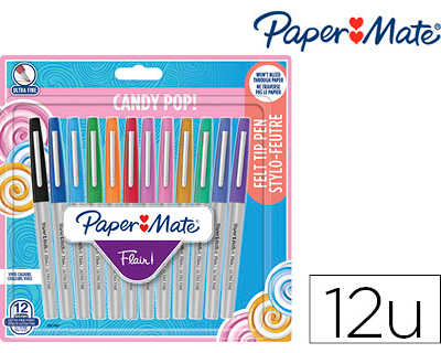 stylo-feutre-paper-mate-flair-ultra-fine-candy-pop-0-4mm-sans-bavures-ne-transperce-pas-le-papier-pack-12-assortis