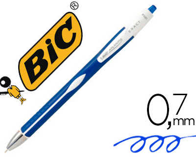 stylo-bille-bic-atlantis-exact-corps-caoutchouc-pointe-aiguille-0-7mm-ratractable-encre-extra-douce-coloris-bleu