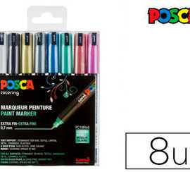 marqueur-posca-pointe-calibrae-extra-fine-coloris-matallisas-blanc-noir-or-argent-bleu-vert-rouge-et-rose-8-unitas