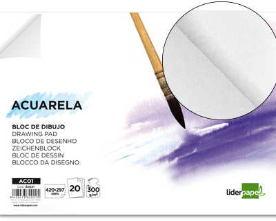 bloc-dessin-liderpapel-aquarel-le-encolla-papier-grain-moyen-lisse-300g-m2-format-a4-297x210mm-20f