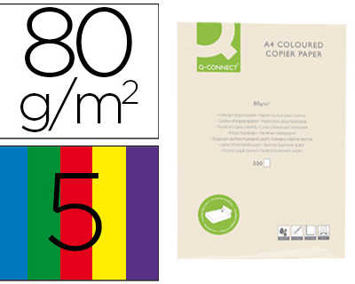 papier-couleur-q-connect-multi-fonction-a4-80g-m2-5-coloris-assortis-intenses-ramette-500-feuilles