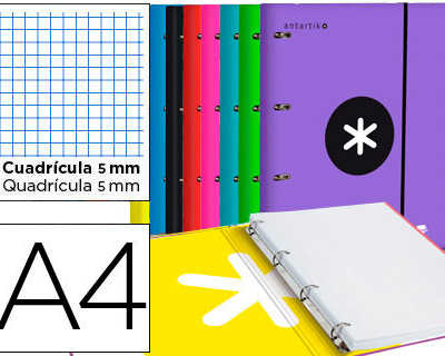 classeur-liderpapel-antartik-4-anneaux-ronds-40mm-a4-carton-rembord-feuillets-mobiles-q5x5-coloris-assortis