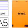 BLOC AGRAFÉ RHODIA ORANGE R16 A5 14.8x21CM COUVERTURE PELLICULÉE 70F 90G LIGNÉ MICROPERFORÉ COLORIS ORANGE