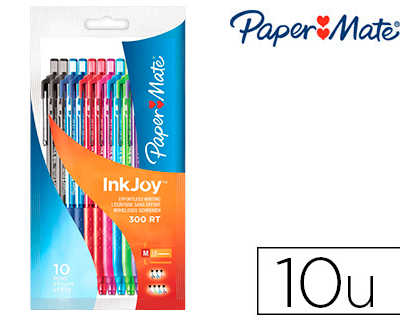 stylo-bille-paper-mate-inkjoy-300-rt-criture-moyenne-r-tractable-clip-fun-pochette-10-unit-s