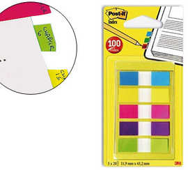 marque-pages-post-it-mini-inde-x-atroit-12x44mm-set-5-paquets-20-unitas-coloris-bleu-jaune-rouge-vert-violet