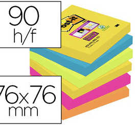 bloc-notes-post-it-super-stick-y-couleurs-rio-76x76mm-90f-jaune-naon-bleu-mer-vert-naon-fuchsia-orange-naon-6-blocs