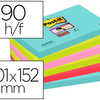 BLOC-NOTES POST-IT SUPER STICK Y COULEURS MIAMI 101X152MM 90F REPOSITIONNABLES ADHASIF RENFORCA BLEU VERT ROSE 3 BLOCS