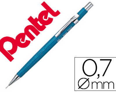 porte-mine-pentel-p200-0-7mm-e-mbout-et-agrafe-matalliques-canon-fixe-longueur-4-mm-gomme-rechargeable-corps-bleu