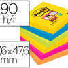 BLOC-NOTES POST-IT SUPER STICK Y COULEURS RIO 47.6X47.6MM 90F JAUNE NAON/BLEU/VERT NAON/FUCHSIA/ORANGE NAON 12 BLOCS