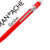 STYLO CARAN D'ACHE 849 CLASSIC LINE ALUMINIUM BOUTON POUSSOIR CORPS HEXAGONAL ROUGE ENCRE BLEUE POINTE MOYENNE