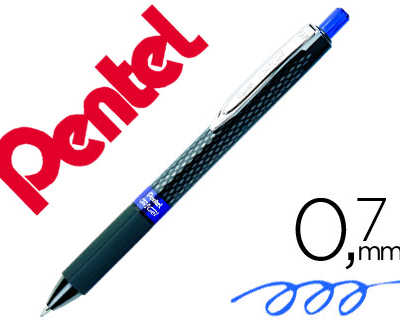 roller-pentel-oh-gel-k497-pointe-conique-r-tractable-0-7mm-grip-caoutchouc-clip-m-tal-couleur-bleu
