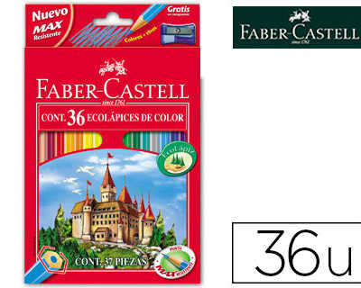 crayon-couleur-faber-castell-castle-hexagonal-coloris-vifs-tui-carton-36u-taille-crayon-inclus