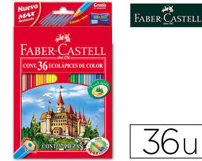 crayon-couleur-faber-castell-castle-hexagonal-coloris-vifs-tui-carton-36u-taille-crayon-inclus