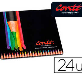 crayon-couleur-conta-aquarella-ble-corps-noir-pinceau-inclus-couleurs-assorties-bo-te-matal-24-unitas