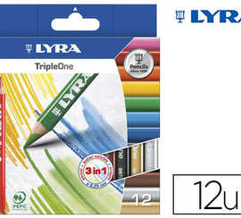 crayon-couleur-lyra-triple-one-3en1-triangulaire-aquarellable-120mm-craie-grasse-mine-6-25mm-diametre-atui-carton-12u