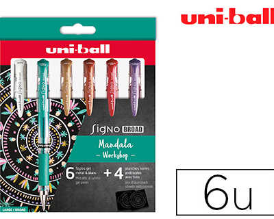 roller-uniball-signo-broad-um-153-encre-gel-criture-large-coloris-blanc-or-rouge-m-tal-vert-kit-6u