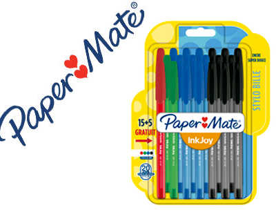 stylo-bille-paper-mate-inkjoy-100-cap-coloris-assortis-blister-20-unit-s