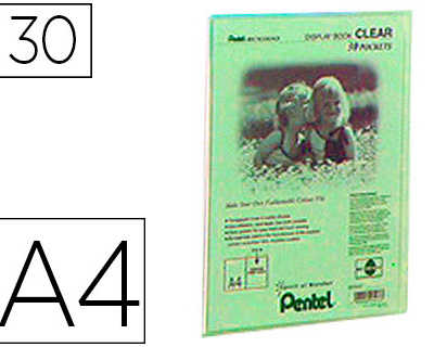 prot-ge-documents-pentel-clear-a4-30-pochettes-coloris-vert