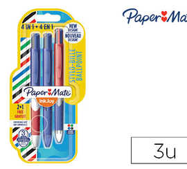 stylo-bille-papermate-rt-inkjoy-quatro-fc-4-couleurs-coloris-corps-bleu-blanc-et-rouge-blister-de-2-1-unit-s