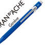 STYLO CARAN D'ACHE 849 CLASSIC LINE ALUMINIUM BOUTON POUSSOIR CORPS HEXAGONAL BLEU ENCRE BLEUE POINTE MOYENNE