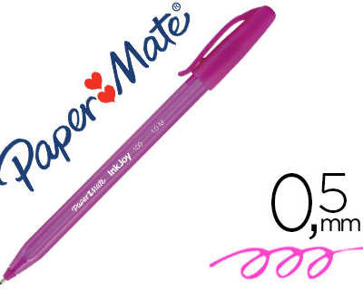 stylo-bille-paper-mate-inkjoy-100-acriture-moyenne-0-5mm-ultra-douce-corps-triangulaire-rasiste-bavures-coloris-magenta
