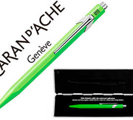 stylo-bille-caran-d-ache-849-p-op-line-fluo-aluminium-clip-flexible-hexagonal-flashy-vert-fluo-encre-bleue-pointe-moyenn