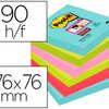 BLOC-NOTES POST-IT SUPER STICK Y COULEURS MIAMI 76X76MM 90F REPOSITIONNABLES ADHASIF RENFORCA BLEU VERT ROSE 6 BLOCS