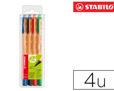 stylo-feutre-stabilo-greenpoin-t-plastique-recycle-acriture-large-0-8mm-pointe-robuste-clip-pochette-4-coloris-assortis