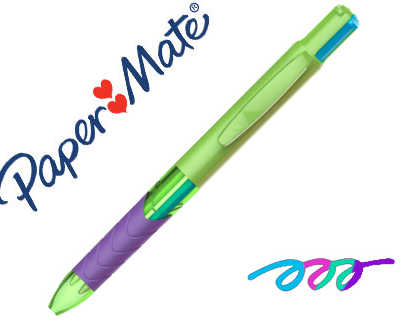 stylo-bille-paper-mate-inkjy-q-uatro-fun-new-joie-de-vivre-pointe-moyenne-4-couleurs-corps-vert