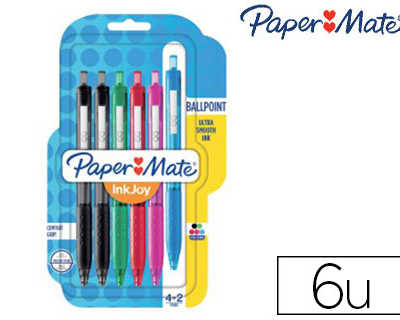stylo-bille-paper-mate-inkjoy-300-rt-r-tractable-coloris-assortis-blister-6-unit-s