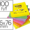 BLOC-NOTES POST-IT RECHARGES Z -NOTES 76X76MM 100F REPOSITIONNABLES COLORIS NAON ASSORTIS 6 BLOCS