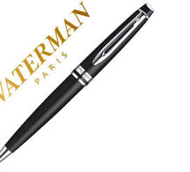 stylo-bille-waterman-expert-ac-ier-chroma-noir-mat-pointe-moyenne-bouton-pressoir-bille-indaformable-encre-bleue-acrin