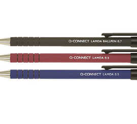 stylo-bille-q-connect-lamda-ra-tractable-acriture-moyenne-0-5mm-pointe-matal-corps-caoutchouc-couleur-encre-bleu