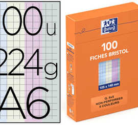 fiche-bristol-oxford-224g-105x-148mm-non-perforae-quadrillage-5x5mm-coloris-assortis-bo-te-chevalet-100-unitas