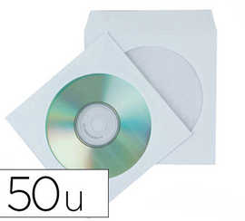 pochette-cd-dvd-q-connect-papi-er-fen-tre-rabat-auto-adhasif-coloris-blanc-paquet-50-unitas