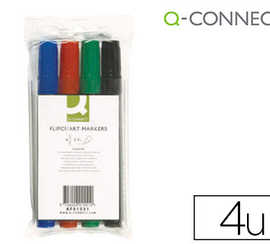 marqueur-q-connect-permanent-t-ableau-papier-pointe-ogive-trait-3mm-corps-plastique-pochette-4-unitas-assorties