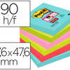 BLOC-NOTES POST-IT SUPER STICK Y COULEURS MIAMI 47.6X47.6MM 90F REPOSITIONNABLES ADHASIF RENFORCA BLEU VERT ROSE 12 BLOC