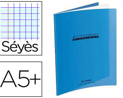 cahier-piqua-conquarant-classi-que-couverture-polypropylene-rigide-transparente-a5-17x22cm-48-pages-90g-sayes-bleu