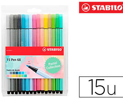 feutre-coloriage-stabilo-pen-6-8-pointe-moyenne-ogive-robuste-coloris-pastel-pochette-de-15-unitas-dont-5-fluos