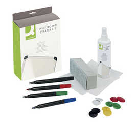 kit-nettoyage-q-connect-tablea-u-blanc-1-flacon-250ml-4-marqueurs-10-aimants-1-brosse-rechargeable-5-lingettes