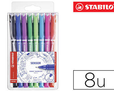 stylo-feutre-stabilo-sensor-po-inte-fine-gainae-matal-amortisseur-1200m-acriture-traca-0-3mm-atui-8-coloris-assortis