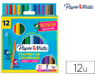 feutre-coloriage-paper-mate-encre-lavable-pointe-large-coloris-assortis-pochette-12-unit-s