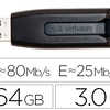 CLA USB VERBATIM 3.0 V3 64GB V ITESSE LECTURE 80MB/S ACRITURE 25MB/S COMPATIBLE PORT USB 2.0 FERMETURE COULISSANTE